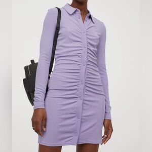 H&M light purple ribbed button down dress